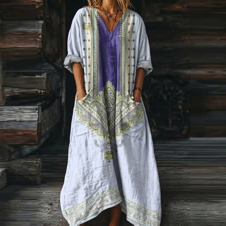 Evelyn | Women's Bohemian Paisley Maxi Fall Wedding Guest Dress