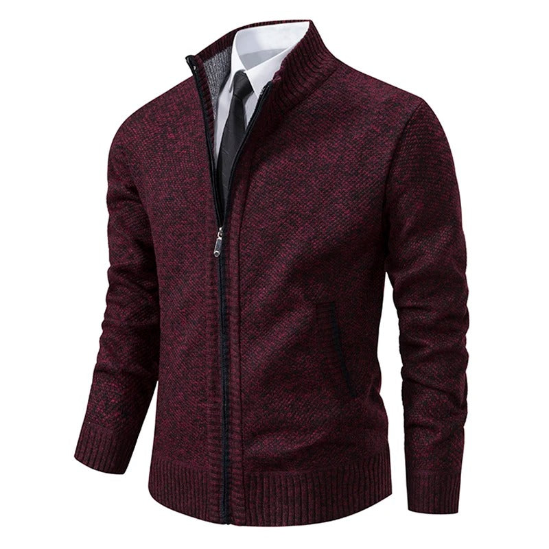 Caleb | Men's Merino Wool Full-Zip Mock Neck Sweater