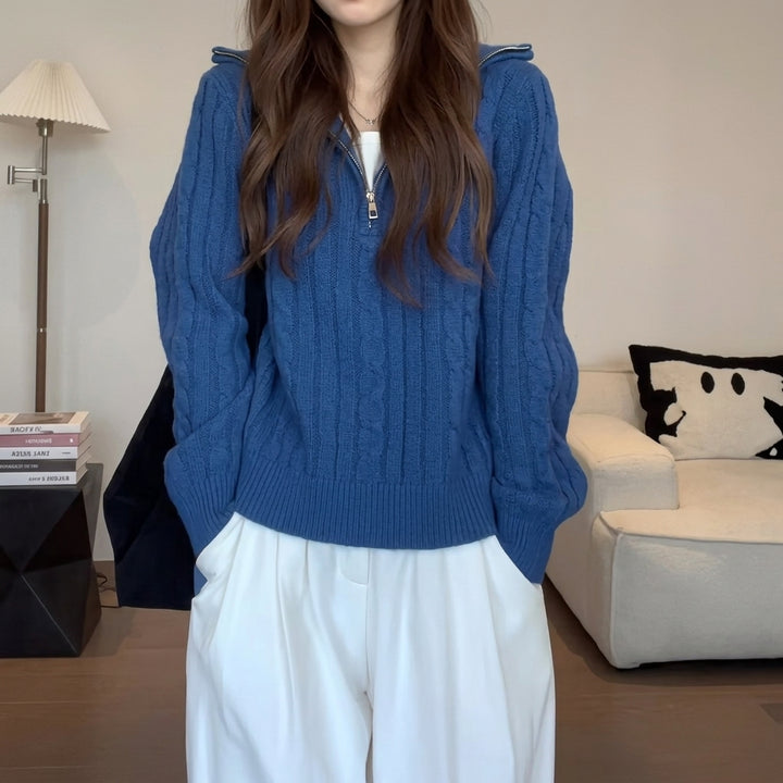 Penelope | Women's Cable-Knit Quarter-Zip Pullover Sweater