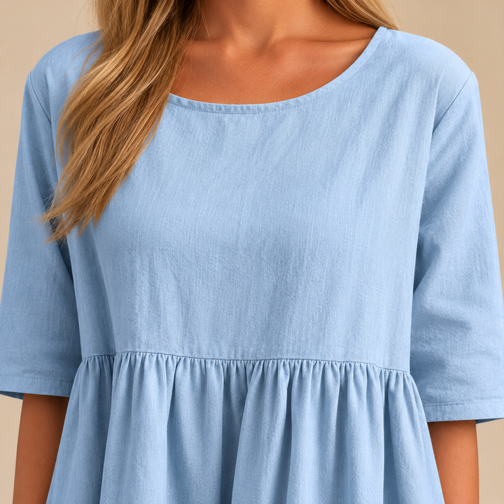 Isabella | Women's Eyelet Collared Half-Sleeve Relaxed Midi Dress