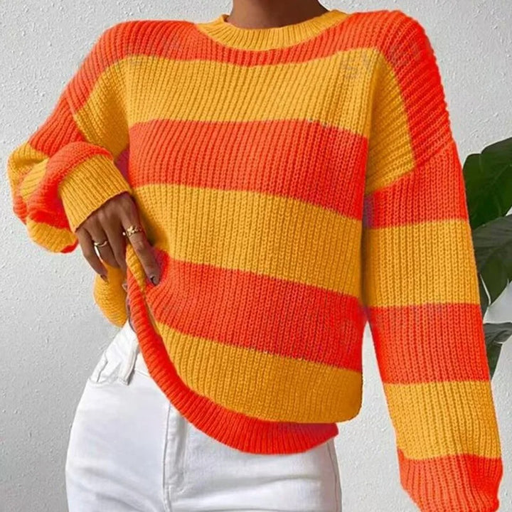 Grace | Women's Striped Relaxed-Fit Crew-Neck Knit Pullover Sweater