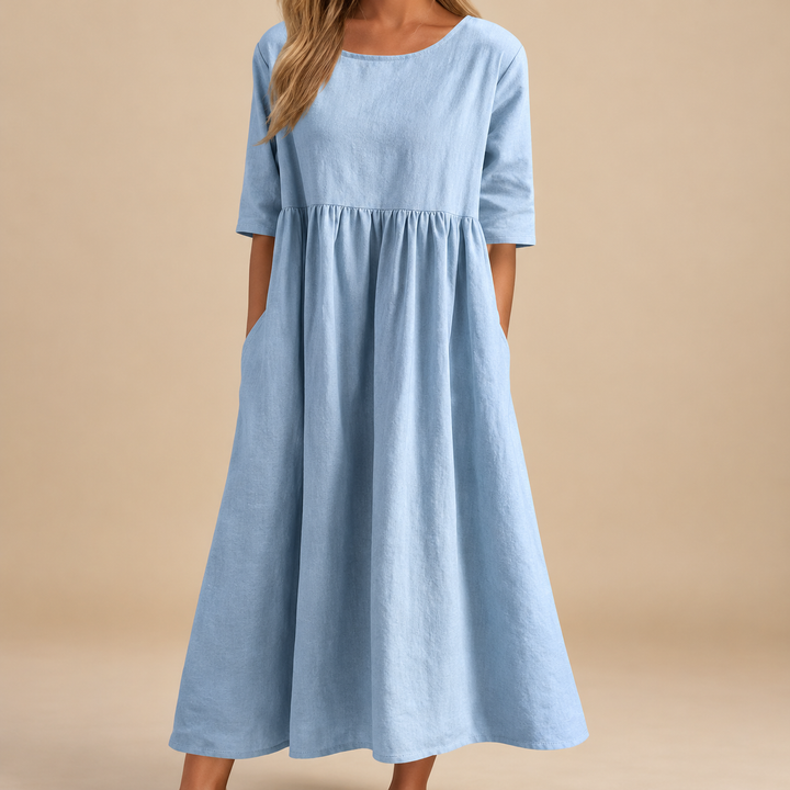 Isabella | Women's Eyelet Collared Half-Sleeve Relaxed Midi Dress