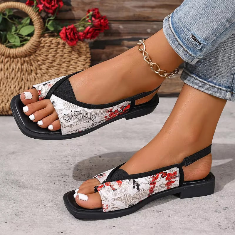 Mady | Women's Slip-On Orthopedic Sandals with Flat Sole and Square Toe