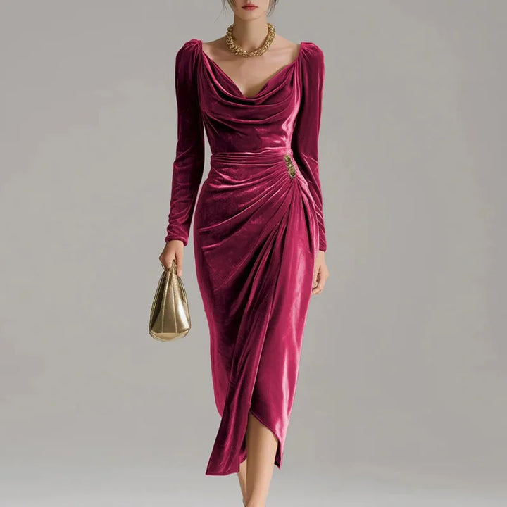Grace | Women's Velvet V-Neck Long-Sleeve Christmas Party Dress