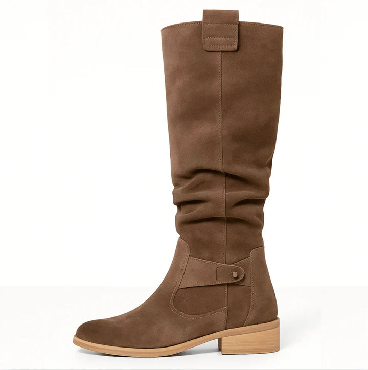 Penelope | Women's Suede Knee-High Slouch Block-Heel Boots