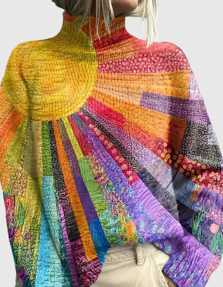 Anjelisiah Women's Multicolored Relaxed Turtleneck Sweater
