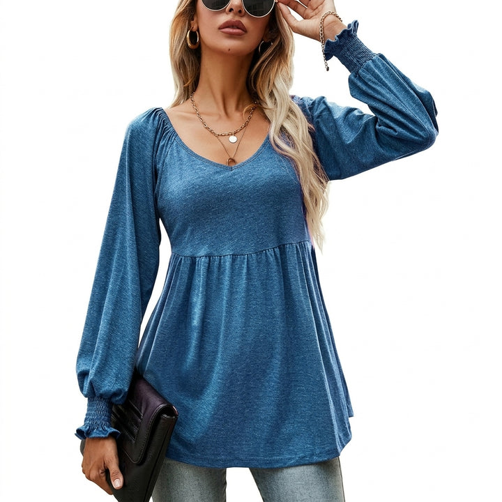 Eleanor | Women's Babydoll Empire-Waist Long-Sleeve V-Neck Tunic
