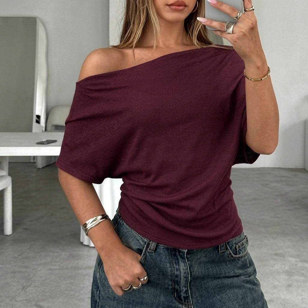 Aria | Women's Off-Shoulder Short-Sleeve Soft Knitwear Sweater