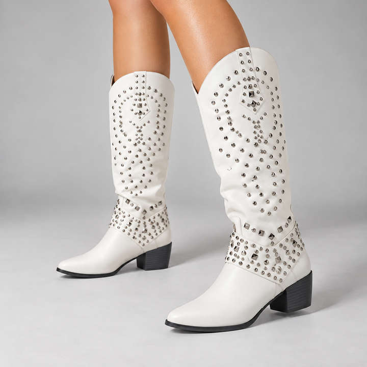 Moana | Women's Block-Heel Knee-High Boots With Side Zip and Lace Detail