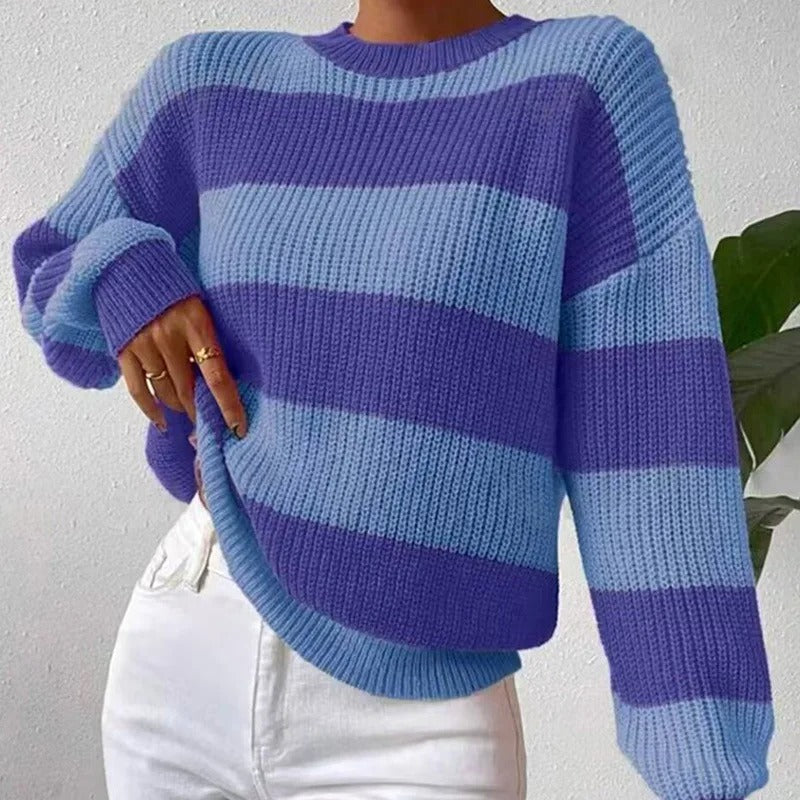 Grace | Women's Striped Relaxed-Fit Crew-Neck Knit Pullover Sweater