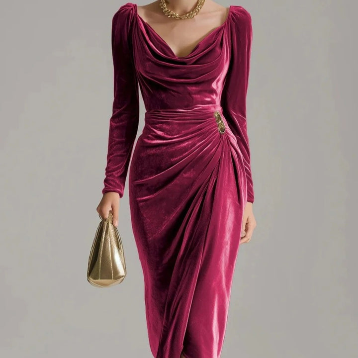 Grace | Women's Velvet V-Neck Long-Sleeve Christmas Party Dress