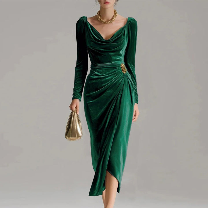 Grace | Women's Velvet V-Neck Long-Sleeve Christmas Party Dress