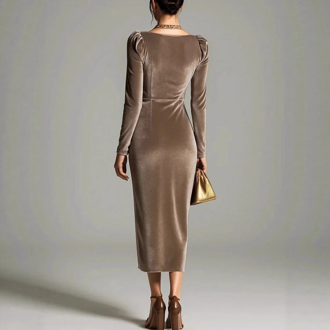 Grace | Women's Velvet V-Neck Long-Sleeve Christmas Party Dress