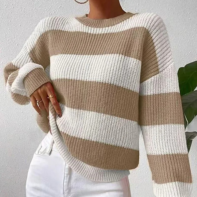 Grace | Women's Striped Relaxed-Fit Crew-Neck Knit Pullover Sweater