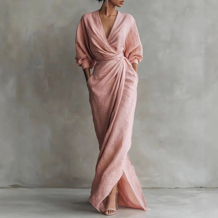 Isabella | Maxi Wrap Dress Deep V-Neck Long Sleeve Bodycon