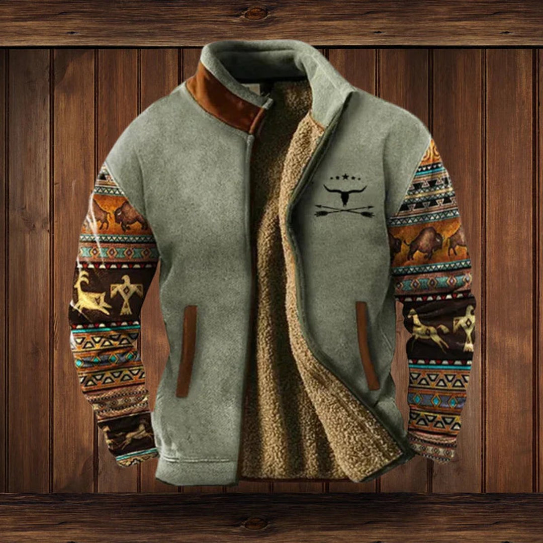 Men's Aztec Print Sherpa-Lined Full-Zip Mens Cardigan Jacket - Gray with Print