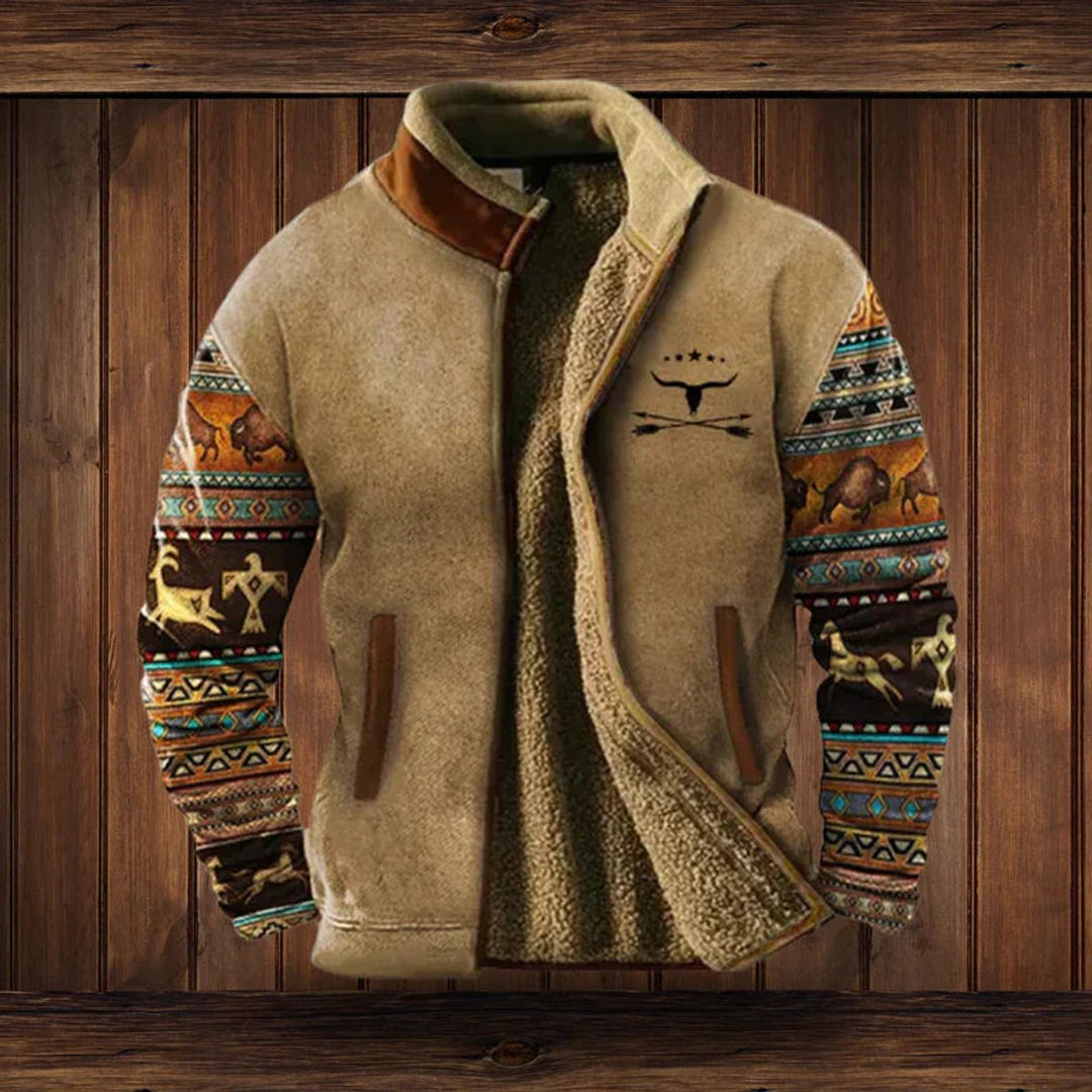 Men's Aztec Print Sherpa-Lined Full-Zip Mens Cardigan Jacket - Brown with Print