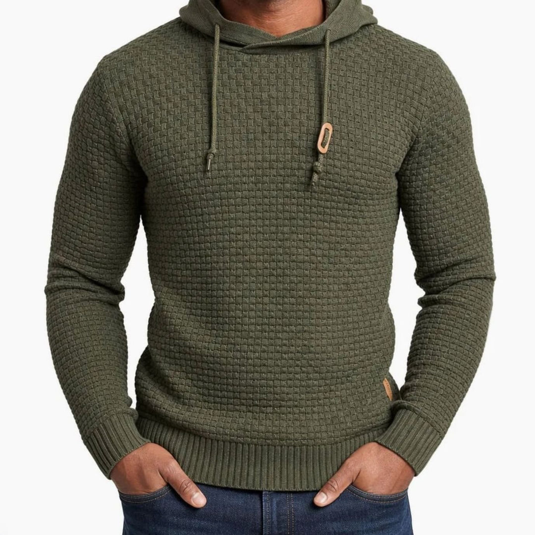 Men's Basket-Knit Hooded Pullover Sweater - Green