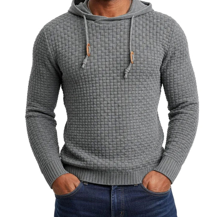 Men's Basket-Knit Hooded Pullover Sweater - Gray
