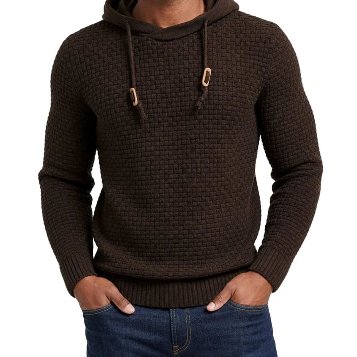 Men's Basket-Knit Hooded Pullover Sweater - Brown