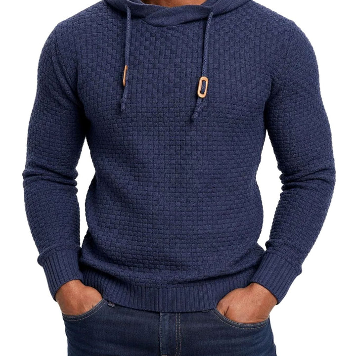 Men's Basket-Knit Hooded Pullover Sweater - Blue