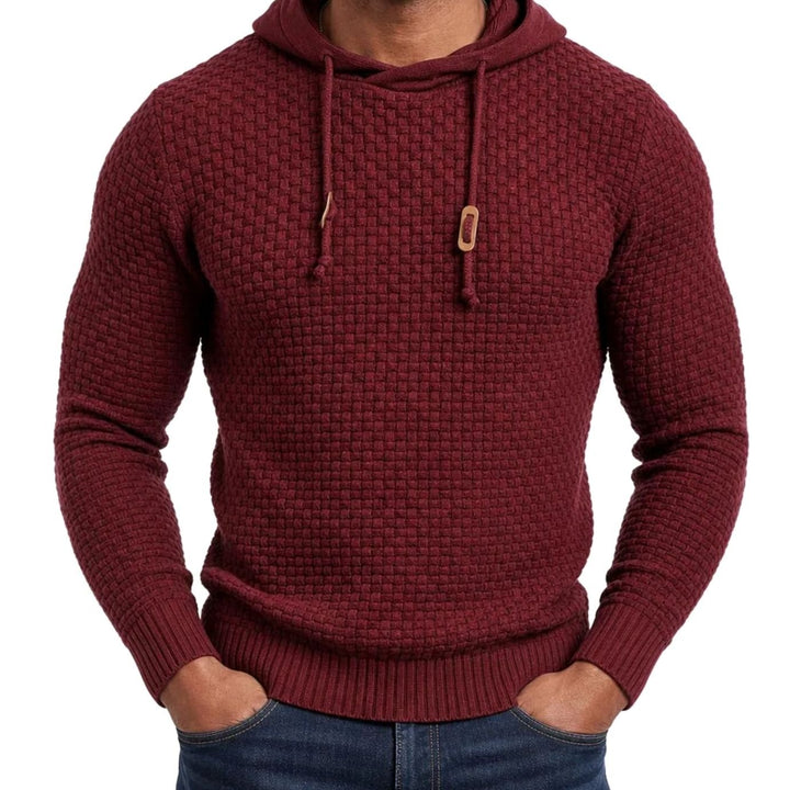 Men's Basket-Knit Hooded Pullover Sweater - Red