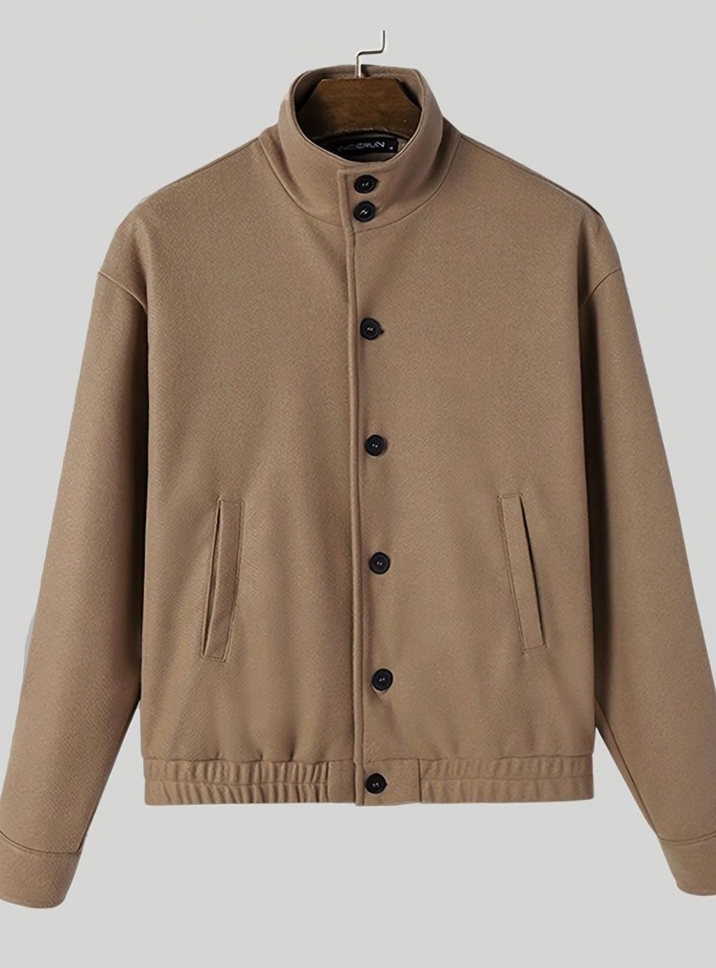 Men's Button-Front Wool-Look Bomber Jacket Stand Collar