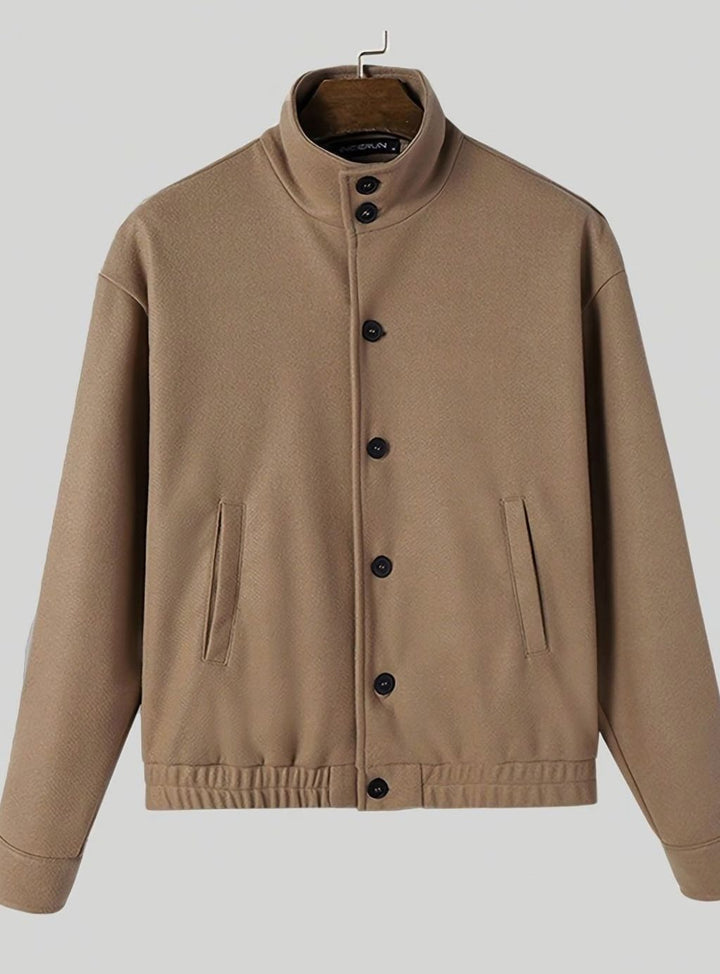 Men's Button-Front Wool-Look Bomber Jacket Stand Collar