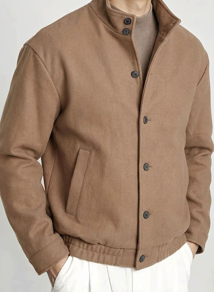 Men's Button-Front Wool-Look Bomber Jacket Stand Collar