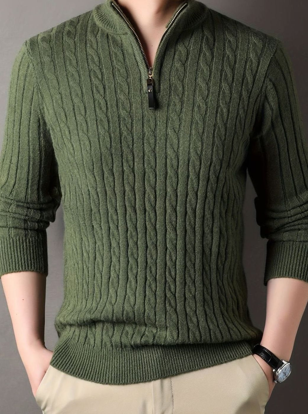 Men's Cable Knit Half-Zip Warm Winter Sweater