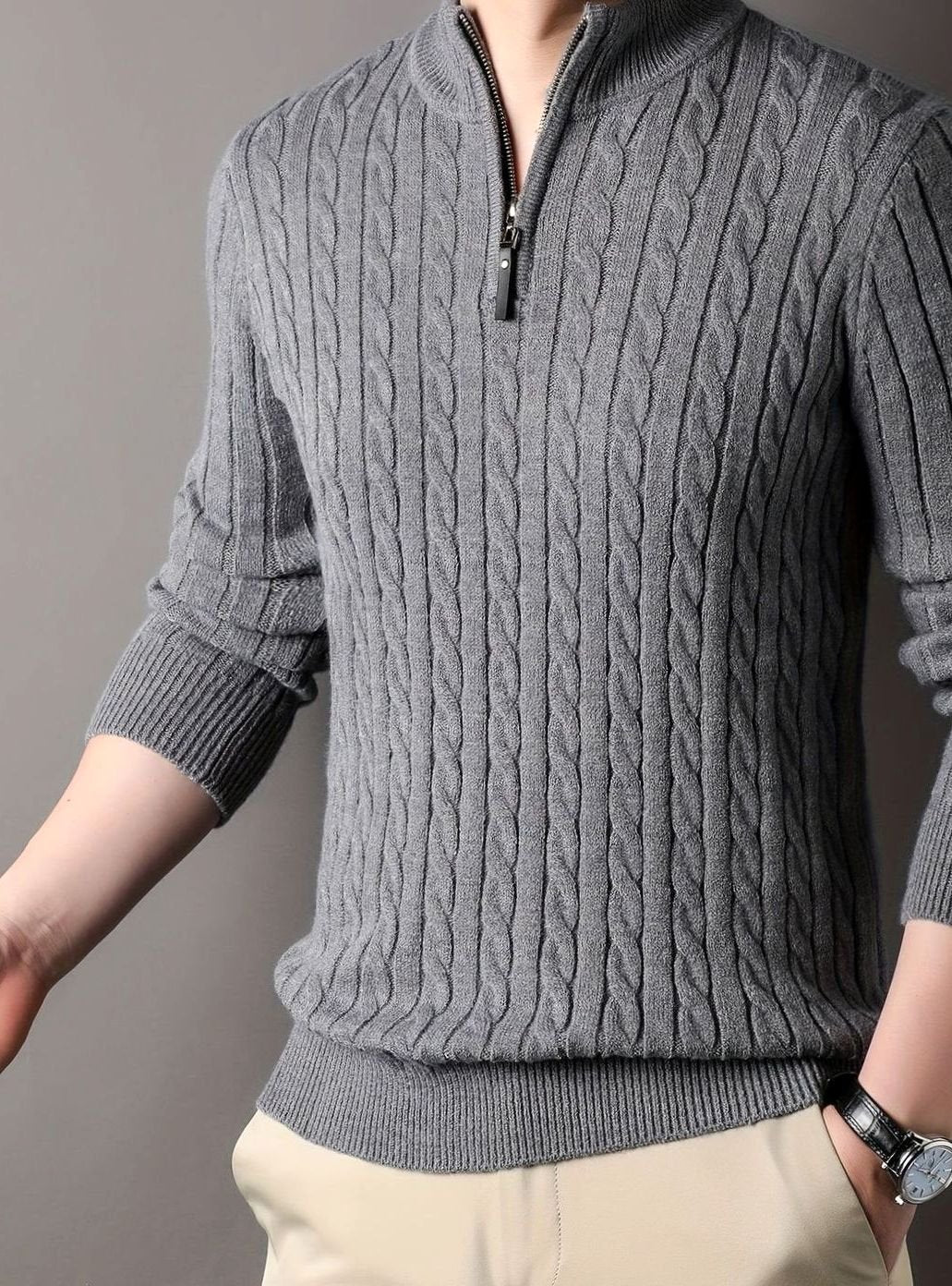 Men's Cable Knit Half-Zip Warm Winter Sweater