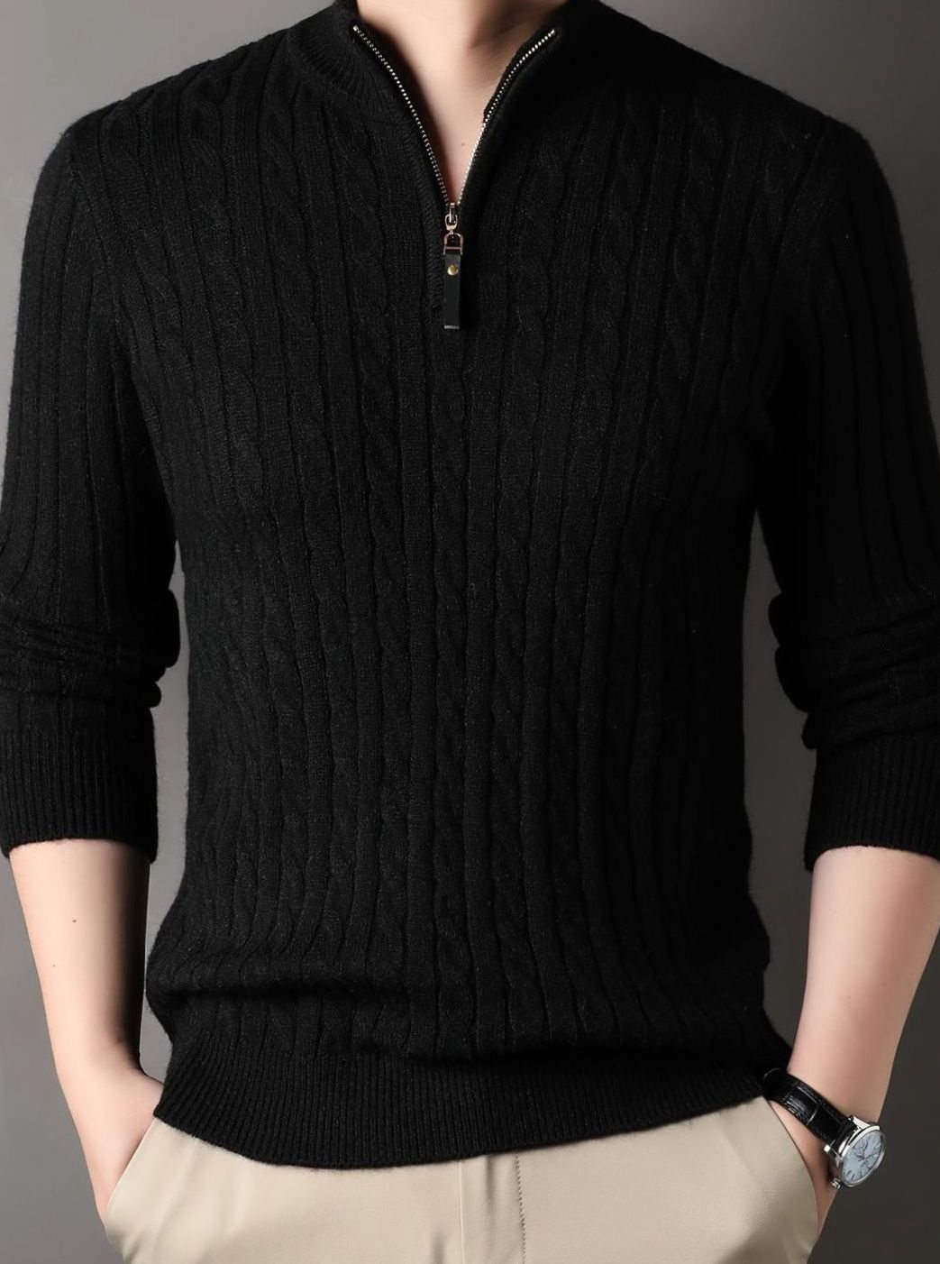 Men's Cable Knit Half-Zip Warm Winter Sweater