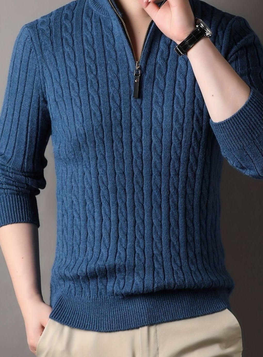Men's Cable Knit Half-Zip Warm Winter Sweater