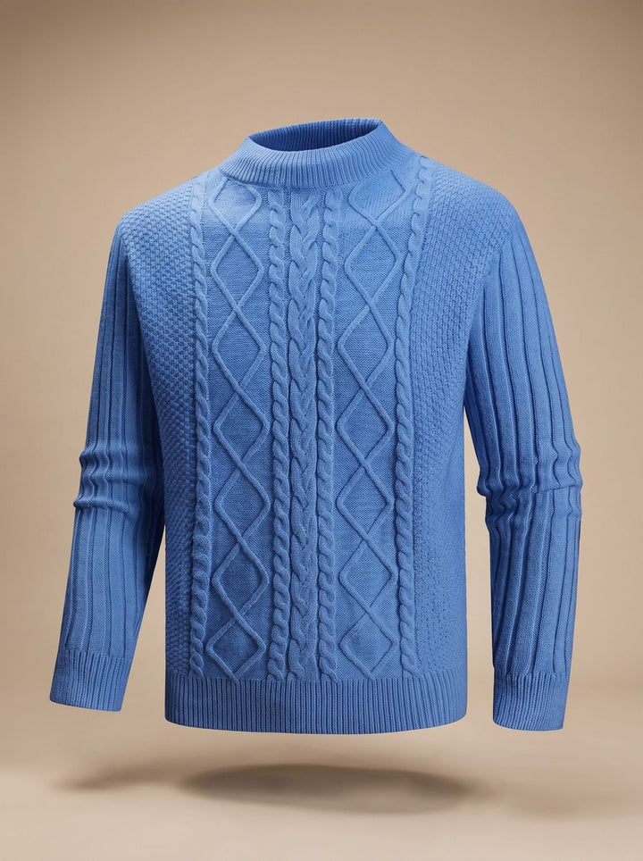 Men's Cable-Knit Mock-Neck Regular-Fit Pullover Sweater - Blue