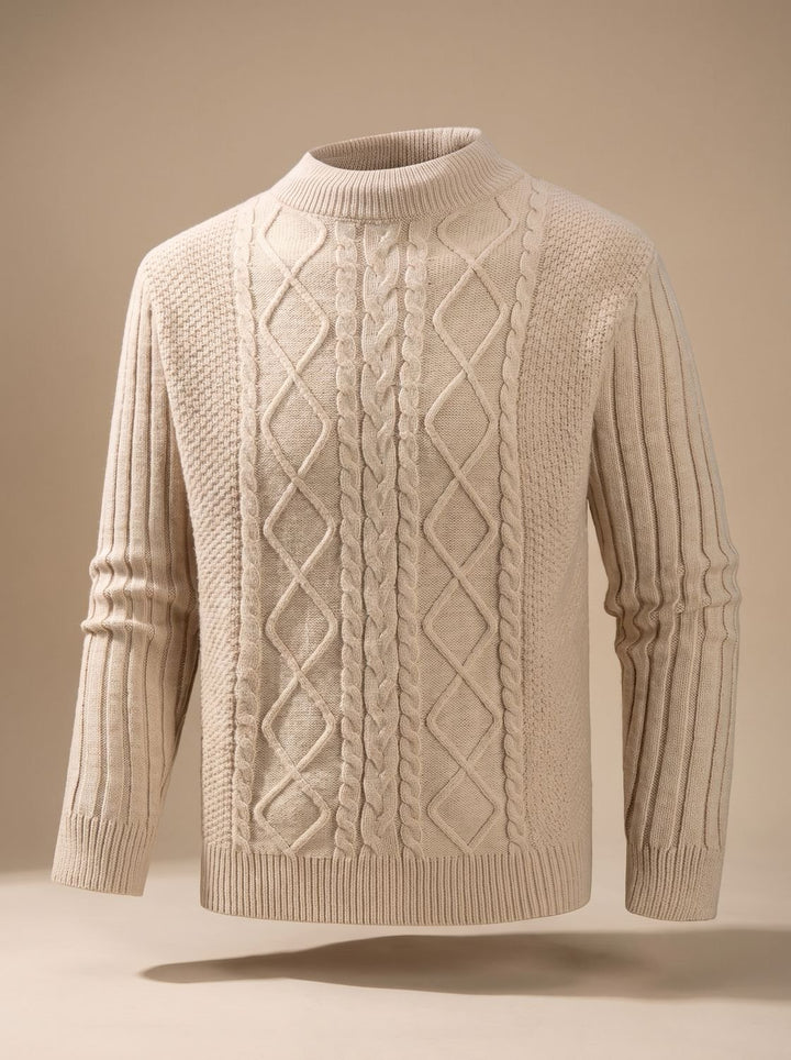 Men's Cable-Knit Mock-Neck Regular-Fit Pullover Sweater - Khaki