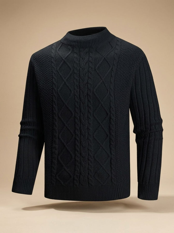 Men's Cable-Knit Mock-Neck Regular-Fit Pullover Sweater - Black