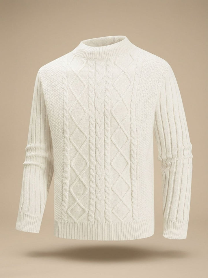 Men's Cable-Knit Mock-Neck Regular-Fit Pullover Sweater - Ecru