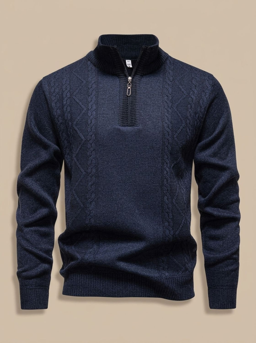Men's Cable-Knit Quarter-Zip Stand-Collar Pullover Sweater