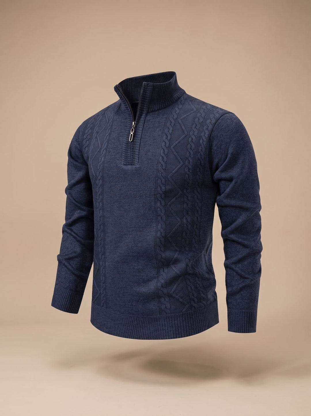 Men's Cable-Knit Quarter-Zip Stand-Collar Pullover Sweater