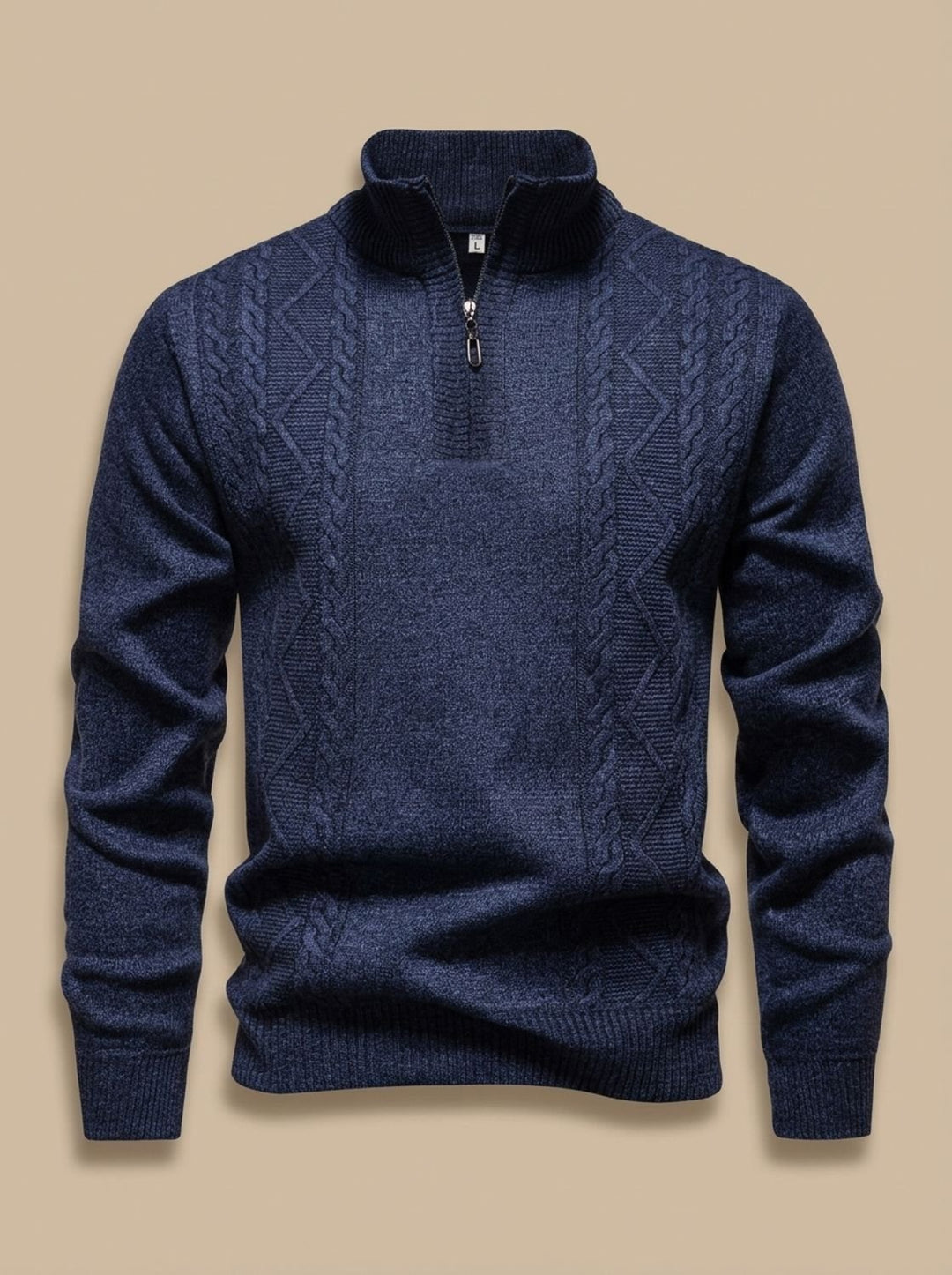 Men's Cable-Knit Quarter-Zip Stand-Collar Pullover Sweater - Dark Gray
