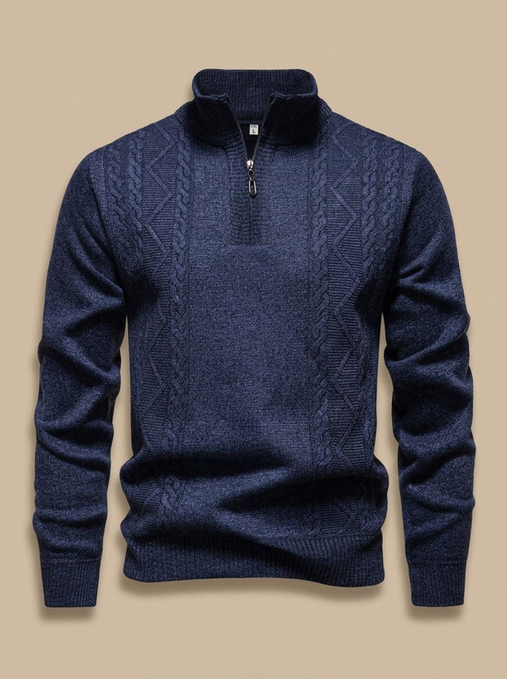 Men's Cable-Knit Quarter-Zip Stand-Collar Pullover Sweater - Dark Gray