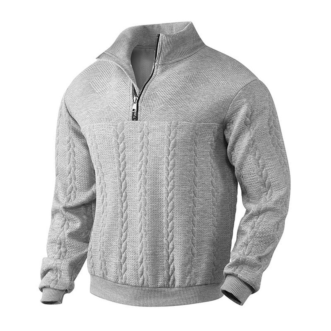 Men's Cable Knit Sweater Quarter-Zip Pullover - Heather Gray