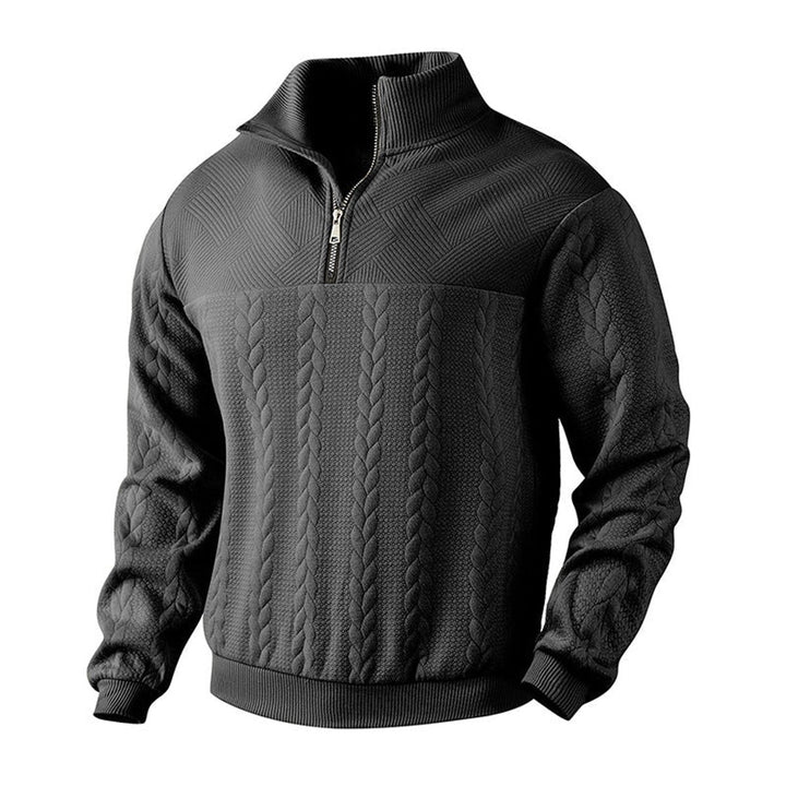 Men's Cable Knit Sweater Quarter-Zip Pullover - Black