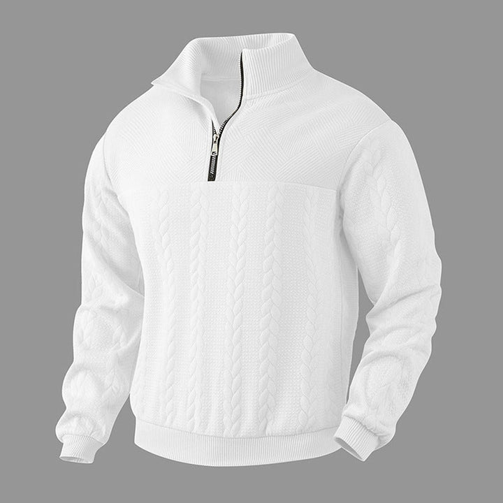 Men's Cable Knit Sweater Quarter-Zip Pullover - White