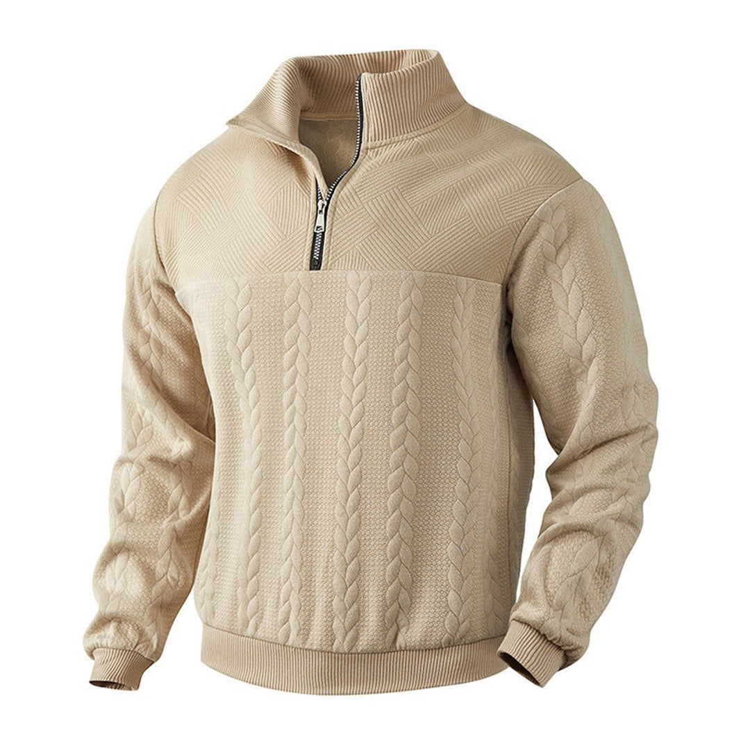 Men's Cable Knit Sweater Quarter-Zip Pullover - Beige