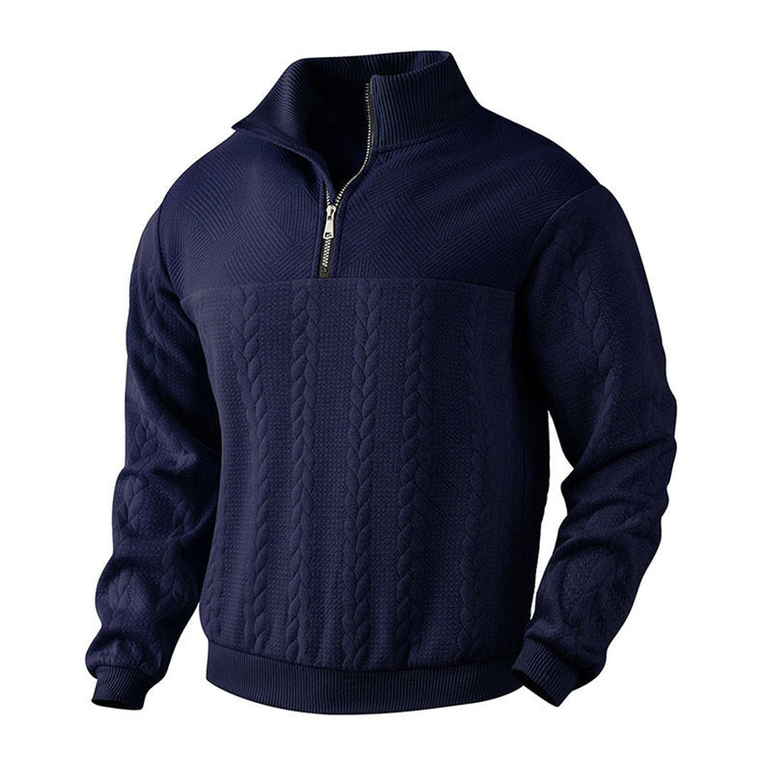 Men's Cable Knit Sweater Quarter-Zip Pullover - Navy Blue