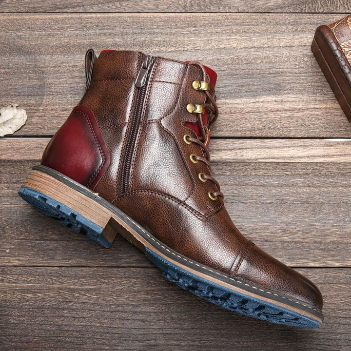 Men's Cap-Toe Lace-Up Side-Zip Leather Ankle Boots