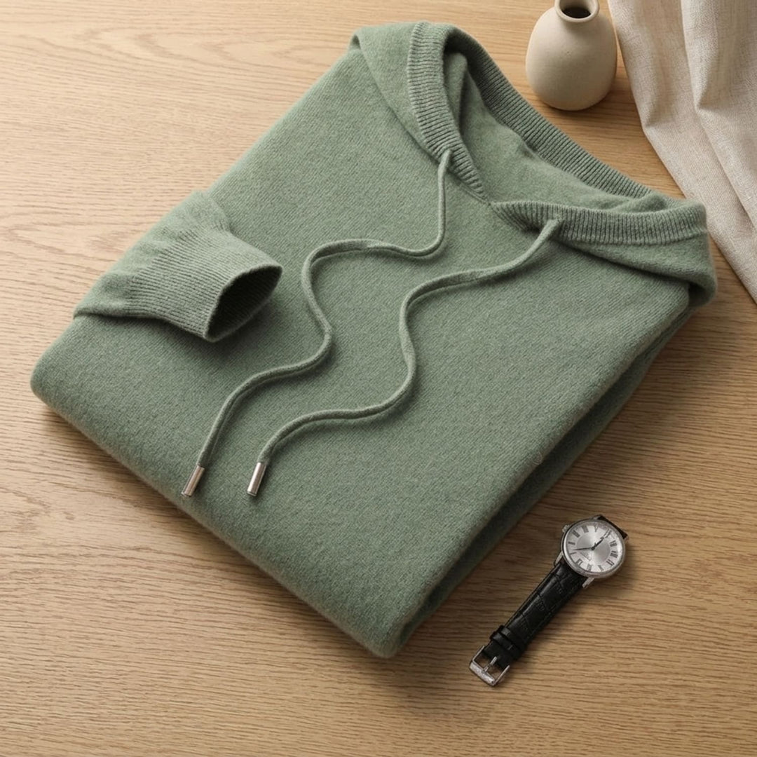 Men's Cashmere Hooded Drawstring Pullover Sweater - Green