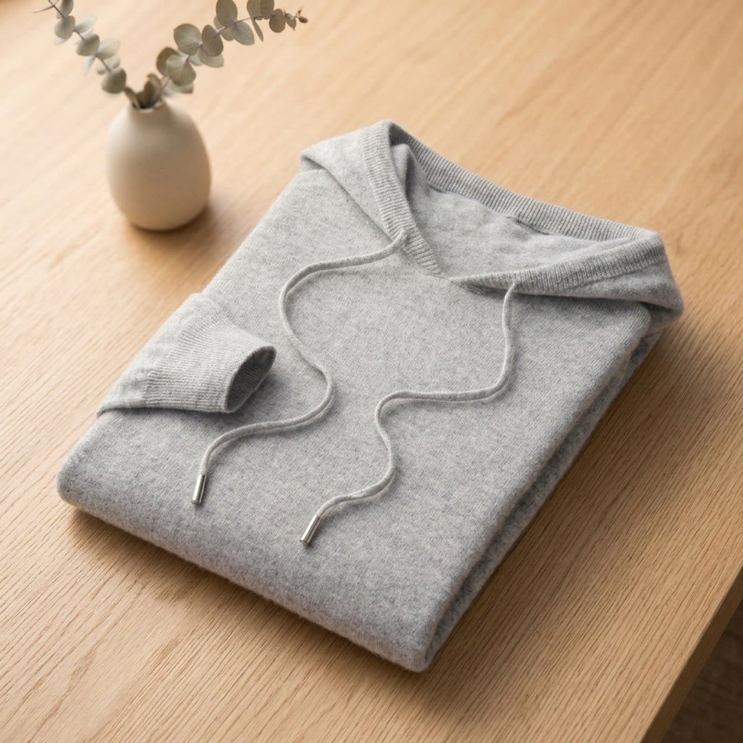 Men's Cashmere Hooded Drawstring Pullover Sweater - Gray