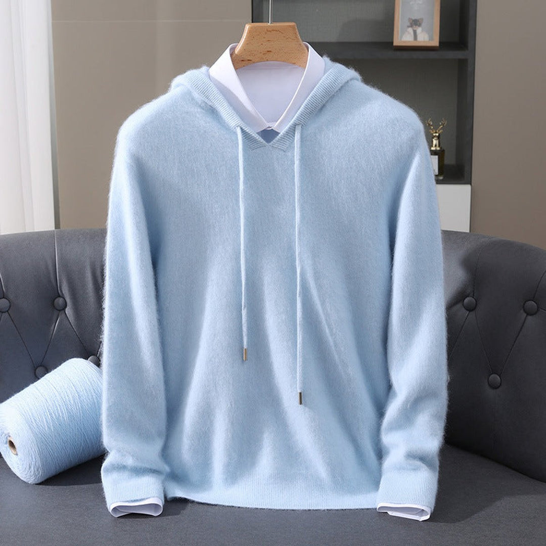 Men's Cashmere Hooded Pullover Knit Sweater - Blue